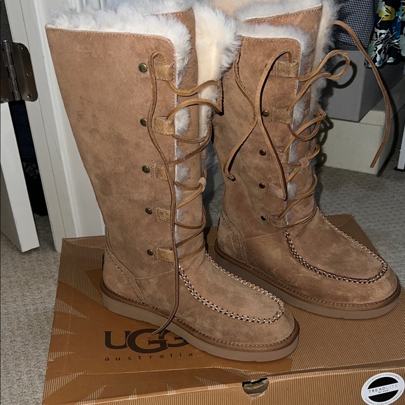 UGG Tan Suede Lace-Up Boots - Picture 2 of 6